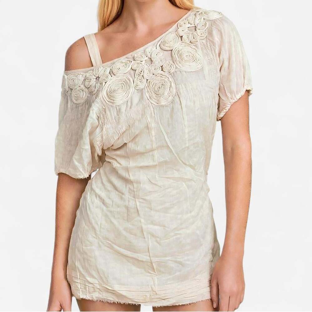 Women's Cream and Tan Dress